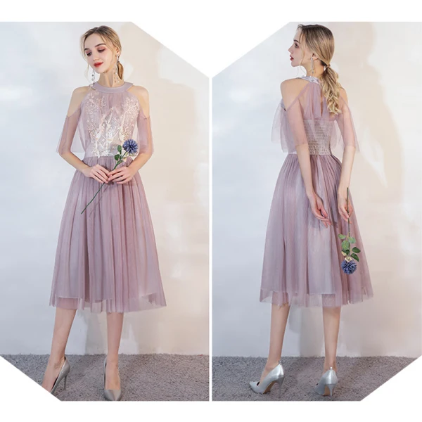 Affordable Lilac Bridesmaid Dresses 2020 A-Line / Princess Backless Appliques Lace Floor-Length / Long Ruffle