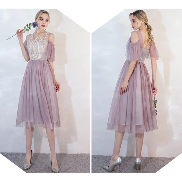 Affordable Lilac Bridesmaid Dresses 2020 A-Line / Princess Backless Appliques Lace Floor-Length / Long Ruffle