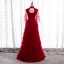 Vintage / Retro Red Dancing Prom Dresses 2020 A-Line / Princess See-through High Neck Bell sleeves Sequins Beading Floor-Length / Long Cascading Ruffles Backless Formal Dresses