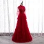 Vintage / Retro Red Dancing Prom Dresses 2020 A-Line / Princess See-through High Neck Bell sleeves Sequins Beading Floor-Length / Long Cascading Ruffles Backless Formal Dresses