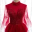 Vintage / Retro Red Dancing Prom Dresses 2020 A-Line / Princess See-through High Neck Bell sleeves Sequins Beading Floor-Length / Long Cascading Ruffles Backless Formal Dresses