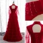 Vintage / Retro Red Dancing Prom Dresses 2020 A-Line / Princess See-through High Neck Bell sleeves Sequins Beading Floor-Length / Long Cascading Ruffles Backless Formal Dresses