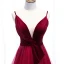 Affordable Burgundy Prom Dresses 2020 A-Line / Princess Deep V-Neck Sleeveless Sash Floor-Length / Long Ruffle Backless Formal Dresses