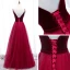 Affordable Burgundy Prom Dresses 2020 A-Line / Princess Deep V-Neck Sleeveless Sash Floor-Length / Long Ruffle Backless Formal Dresses
