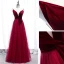 Affordable Burgundy Prom Dresses 2020 A-Line / Princess Deep V-Neck Sleeveless Sash Floor-Length / Long Ruffle Backless Formal Dresses