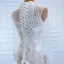 Luxe Blanche Transparentes La Mariée Robe De Mariée 2020 Trompette / Sirène Col Haut Manches Longues Appliques En Dentelle Fait main Perlage Train De Balayage