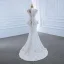 Luxe Blanche Transparentes La Mariée Robe De Mariée 2020 Trompette / Sirène Col Haut Manches Longues Appliques En Dentelle Fait main Perlage Train De Balayage