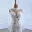 Luxe Blanche Transparentes La Mariée Robe De Mariée 2020 Trompette / Sirène Col Haut Manches Longues Appliques En Dentelle Fait main Perlage Train De Balayage