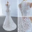 Luxe Blanche Transparentes La Mariée Robe De Mariée 2020 Trompette / Sirène Col Haut Manches Longues Appliques En Dentelle Fait main Perlage Train De Balayage