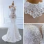 Luxe Blanche Transparentes La Mariée Robe De Mariée 2020 Trompette / Sirène Col Haut Manches Longues Appliques En Dentelle Fait main Perlage Train De Balayage