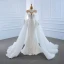 Luxe Blanche Transparentes La Mariée Robe De Mariée 2020 Trompette / Sirène Col Haut Manches Longues Appliques En Dentelle Fait main Perlage Détachable Chapel Train Volants