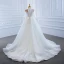Luxe Blanche Transparentes La Mariée Robe De Mariée 2020 Trompette / Sirène Col Haut Manches Longues Appliques En Dentelle Fait main Perlage Détachable Chapel Train Volants