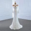 Luxe Blanche Transparentes La Mariée Robe De Mariée 2020 Trompette / Sirène Col Haut Manches Longues Appliques En Dentelle Fait main Perlage Détachable Chapel Train Volants