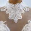 Luxe Blanche Transparentes La Mariée Robe De Mariée 2020 Trompette / Sirène Col Haut Manches Longues Appliques En Dentelle Fait main Perlage Détachable Chapel Train Volants