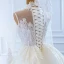 Luxe Blanche Transparentes La Mariée Robe De Mariée 2020 Trompette / Sirène Col Haut Manches Longues Appliques En Dentelle Fait main Perlage Détachable Chapel Train Volants