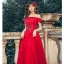 Chic / Beautiful Red Prom Dresses 2020 A-Line / Princess Off-The-Shoulder Short Sleeve Appliques Lace Floor-Length / Long Ruffle Backless Formal Dresses