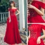 Chic / Beautiful Red Prom Dresses 2020 A-Line / Princess Off-The-Shoulder Short Sleeve Appliques Lace Floor-Length / Long Ruffle Backless Formal Dresses