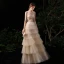 Meilleur Champagne Robe De Soirée 2020 Princesse Bretelles Spaghetti Sans Manches Paillettes Perlage Longue Volants en Cascade Dos Nu Robe De Ceremonie