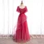 Elegant Red Prom Dresses 2020 A-Line / Princess Square Neckline Short Sleeve Beading Glitter Tulle Floor-Length / Long Ruffle Backless Formal Dresses