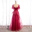 Elegant Red Prom Dresses 2020 A-Line / Princess Square Neckline Short Sleeve Beading Glitter Tulle Floor-Length / Long Ruffle Backless Formal Dresses