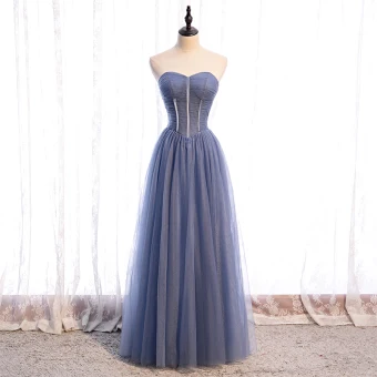Simple Océan Bleu Dansant Robe De Bal 2020 Princesse Amoureux Sans Manches Longue Volants Dos Nu Robe De Ceremonie