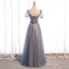 Victorian Style Navy Blue Dancing Prom Dresses 2020 A-Line / Princess Square Neckline Puffy Short Sleeve Sequins Beading Floor-Length / Long Ruffle Backless Formal Dresses