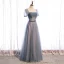 Victorian Style Navy Blue Dancing Prom Dresses 2020 A-Line / Princess Square Neckline Puffy Short Sleeve Sequins Beading Floor-Length / Long Ruffle Backless Formal Dresses