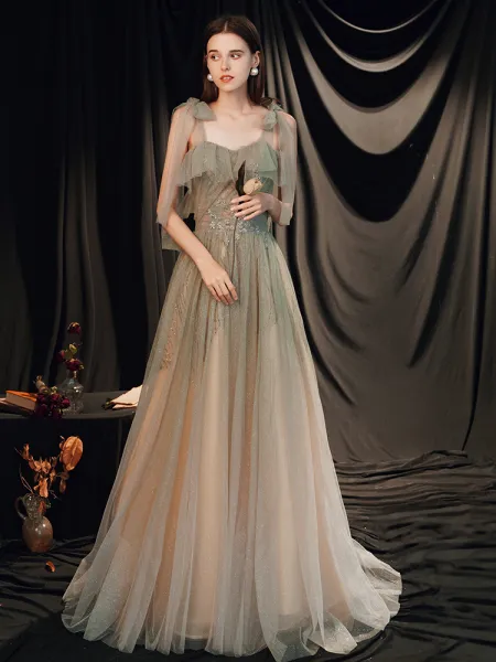 Chic / Beautiful Sage Green Prom Dresses 2020 A-Line / Princess ...