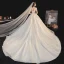 Élégant Champagne La Mariée Robe De Mariée 2020 Robe Boule Transparentes Encolure Dégagée Manches Courtes Dos Nu Paillettes Perlage Glitter Tulle Cathedral Train Volants