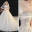 Élégant Champagne La Mariée Robe De Mariée 2020 Robe Boule Transparentes Encolure Dégagée Manches Courtes Dos Nu Paillettes Perlage Glitter Tulle Cathedral Train Volants