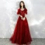 Chic / Beautiful Burgundy Prom Dresses 2020 A-Line / Princess Spaghetti Straps Deep V-Neck Short Sleeve Appliques Lace Beading Floor-Length / Long Ruffle Backless Formal Dresses