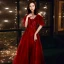Chic / Beautiful Burgundy Prom Dresses 2020 A-Line / Princess Spaghetti Straps Deep V-Neck Short Sleeve Appliques Lace Beading Floor-Length / Long Ruffle Backless Formal Dresses