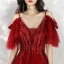 Chic / Beautiful Burgundy Prom Dresses 2020 A-Line / Princess Spaghetti Straps Deep V-Neck Short Sleeve Appliques Lace Beading Floor-Length / Long Ruffle Backless Formal Dresses