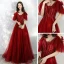 Chic / Beautiful Burgundy Prom Dresses 2020 A-Line / Princess Spaghetti Straps Deep V-Neck Short Sleeve Appliques Lace Beading Floor-Length / Long Ruffle Backless Formal Dresses