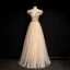 High-end Gold Dancing Prom Dresses 2020 A-Line / Princess See-through Scoop Neck Short Sleeve Beading Sequins Floor-Length / Long Ruffle Backless Formal Dresses