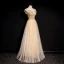 High-end Gold Dancing Prom Dresses 2020 A-Line / Princess See-through Scoop Neck Short Sleeve Beading Sequins Floor-Length / Long Ruffle Backless Formal Dresses