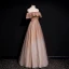 High End Champagner Farbverlauf Tanzen Ballkleider 2020 A Linie Off Shoulder Kurze Ärmel Perlenstickerei Pailletten Lange Rüschen Rückenfreies Festliche Kleider