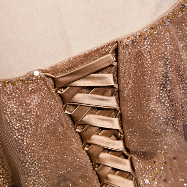 High End Champagner Farbverlauf Tanzen Ballkleider 2020 A Linie Off Shoulder Kurze Ärmel Perlenstickerei Pailletten Lange Rüschen Rückenfreies Festliche Kleider