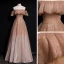 High End Champagner Farbverlauf Tanzen Ballkleider 2020 A Linie Off Shoulder Kurze Ärmel Perlenstickerei Pailletten Lange Rüschen Rückenfreies Festliche Kleider