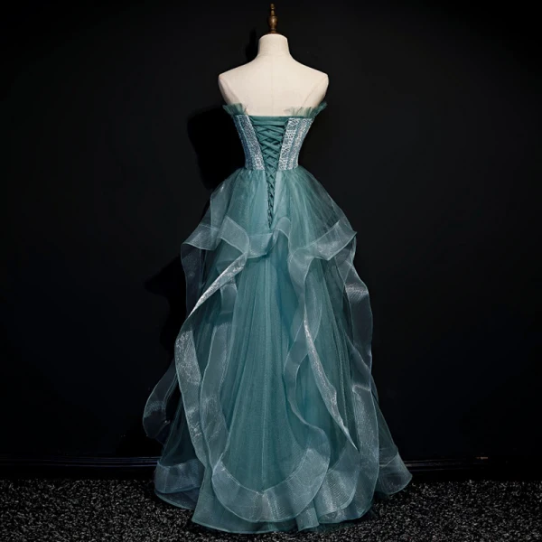 Best Sage Green Dancing Prom Dresses 2020 A-Line / Princess Strapless Sleeveless Beading Floor-Length / Long Ruffle Backless Formal Dresses