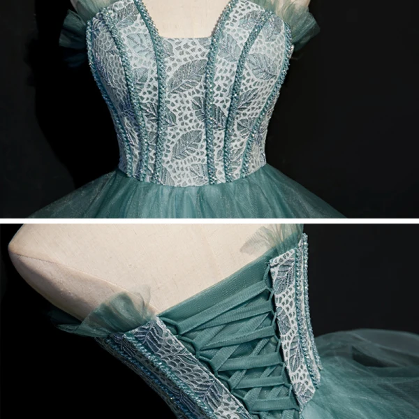 Best Sage Green Dancing Prom Dresses 2020 A-Line / Princess Strapless Sleeveless Beading Floor-Length / Long Ruffle Backless Formal Dresses