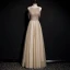 High-end Gold Evening Dresses  2020 A-Line / Princess Scoop Neck Sleeveless Beading Glitter Tulle Floor-Length / Long Ruffle Backless Formal Dresses
