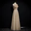 High-end Gold Evening Dresses  2020 A-Line / Princess Scoop Neck Sleeveless Beading Glitter Tulle Floor-Length / Long Ruffle Backless Formal Dresses