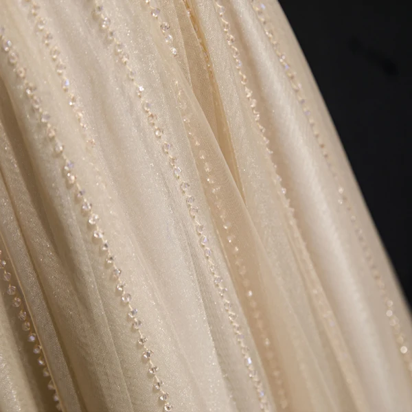 High-end Gold Evening Dresses 2020 A-Line / Princess Scoop Neck Sleeveless Beading Glitter Tulle Floor-Length / Long Ruffle Backless Formal Dresses