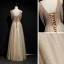 High-end Gold Evening Dresses  2020 A-Line / Princess Scoop Neck Sleeveless Beading Glitter Tulle Floor-Length / Long Ruffle Backless Formal Dresses