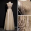 High-end Gold Evening Dresses  2020 A-Line / Princess Scoop Neck Sleeveless Beading Glitter Tulle Floor-Length / Long Ruffle Backless Formal Dresses