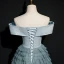 Elegant Ocean Blue Dancing Prom Dresses 2020 A-Line / Princess Off-The-Shoulder Short Sleeve Floor-Length / Long Cascading Ruffles Backless Formal Dresses