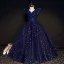 Starry Sky Navy Blue Birthday Flower Girl Dresses 2020 Ball Gown V-Neck Sleeveless Star Sequins Glitter Tulle Floor-Length / Long Ruffle