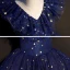 Starry Sky Navy Blue Birthday Flower Girl Dresses 2020 Ball Gown V-Neck Sleeveless Star Sequins Glitter Tulle Floor-Length / Long Ruffle