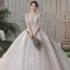 Romantique Champagne Transparentes La Mariée Robe De Mariée 2020 Robe Boule Encolure Dégagée Manches Courtes Dos Nu Paillettes Perlage Glitter Tulle Cathedral Train Volants